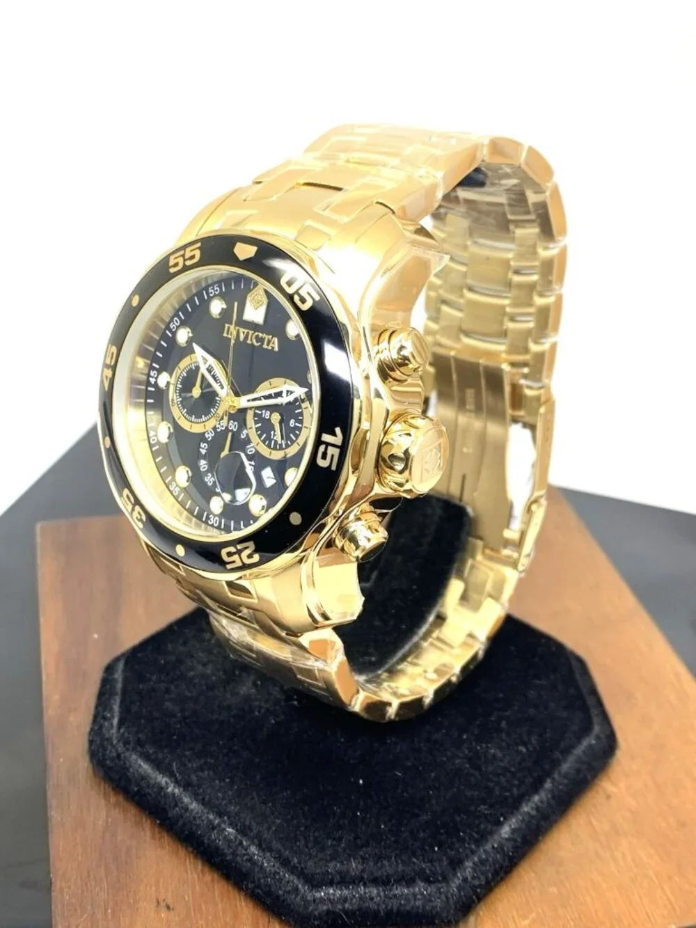Invicta Men's Watch 0072 Pro Diver Black Dial Quartz Chronograph Gold Steel 48mm